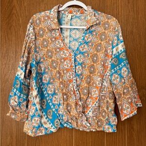Cato Multicolor Patterned Blouse - Blue, Orange, and Brown